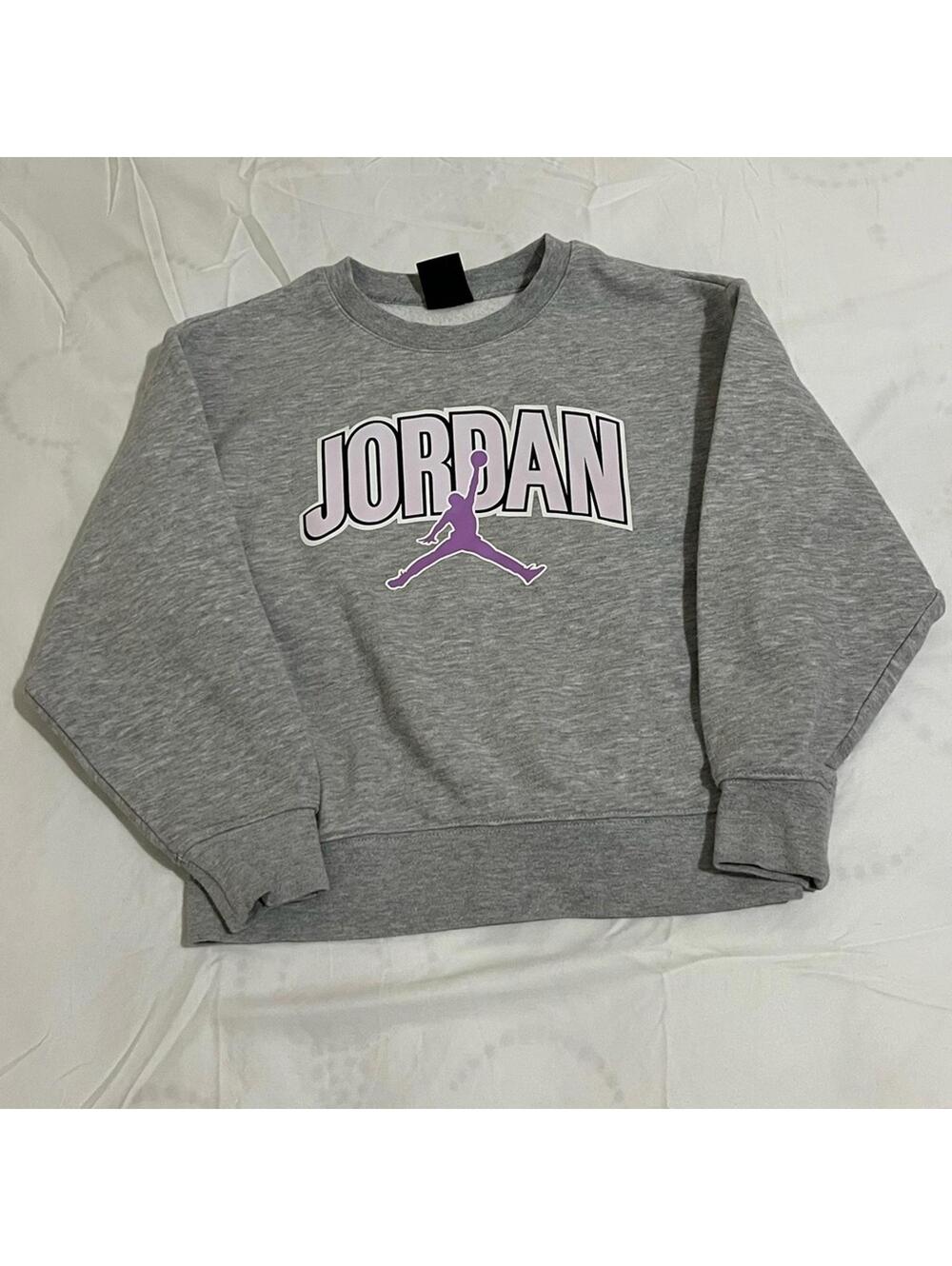 Jordan Heather Gray Sweatshirt with Lavender Logo Girls Size Small 8-10